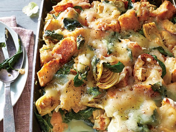 Spinach-artichoke strata