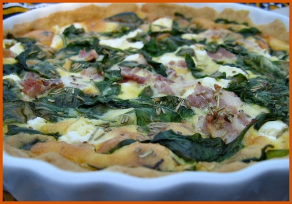 Spinach, bacon & feta quiche