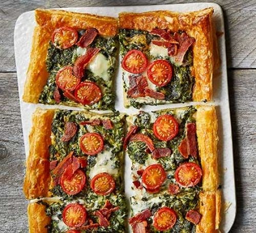 Spinach, bacon & Roquefort tart