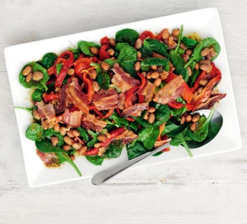 Spinach, bacon & white bean salad