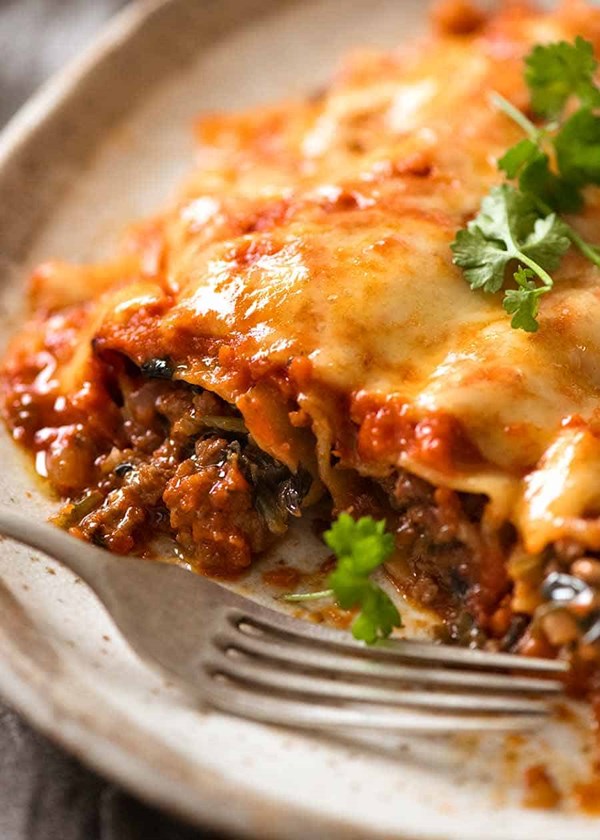 Spinach beef cannelloni (or manicotti)
