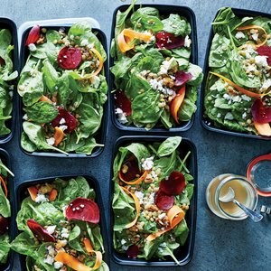 Spinach, beet, and lentil salad