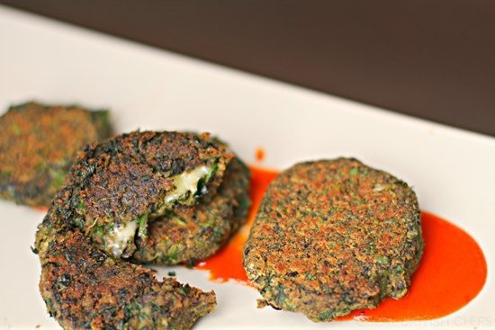 Spinach, black bean and cheddar tikki