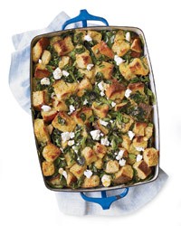 Spinach bread pudding with lemon and feta