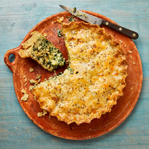 Spinach, celeriac and Gouda pie