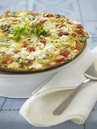 Spinach, cherry tomato, and feta frittata