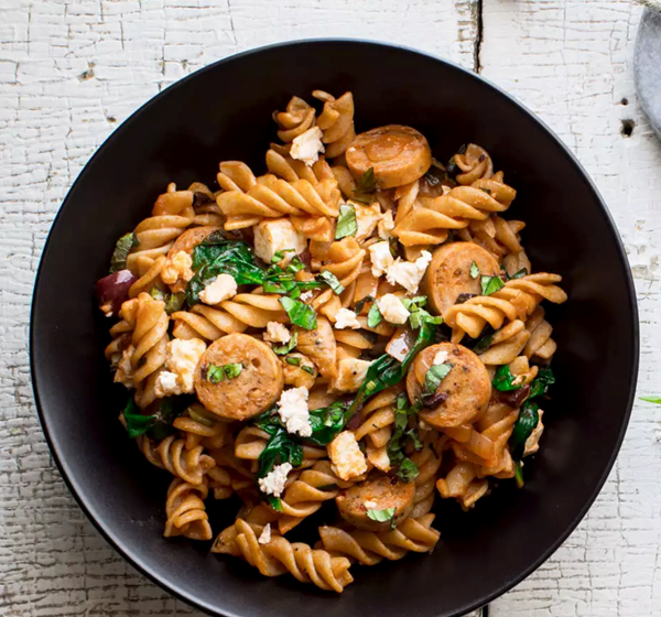 Spinach, chicken sausage & feta pasta