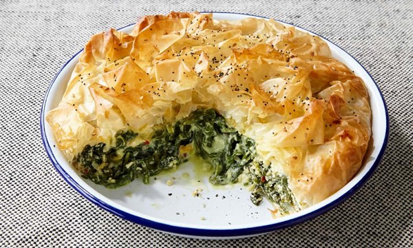 Spinach, cream cheese and herb filo pie
