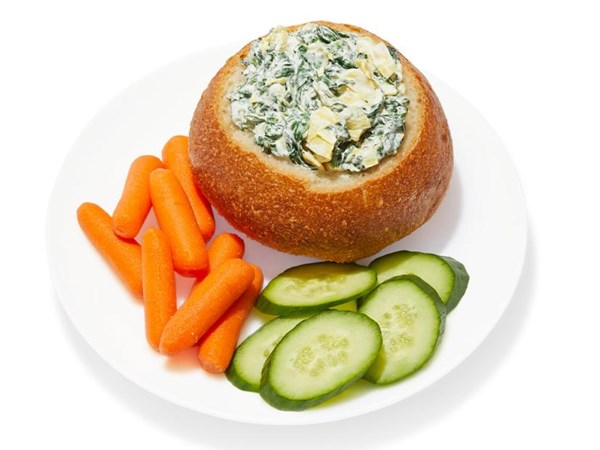 Spinach dip in mini bread bowls