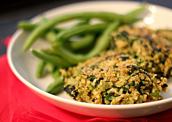 Spinach, fava bean and quinoa cakes