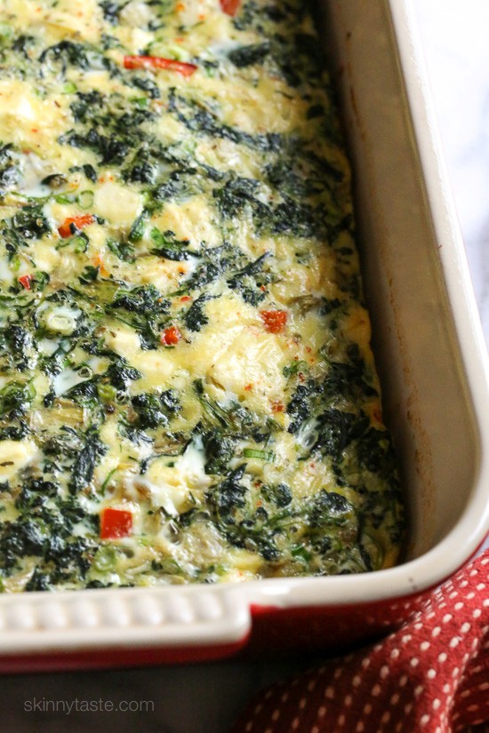 Spinach, feta, and artichoke breakfast bake