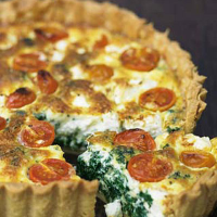 Spinach, feta and tomato quiche
