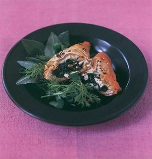 Spinach, feta, mint and pine nut filo parcels