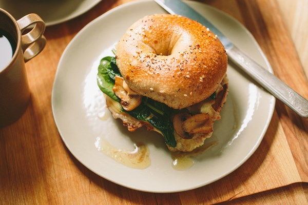 Spinach Florentine + egg breakfast sandwich
