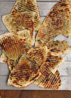 Spinach, herb, and feta skillet pies (Gözleme)
