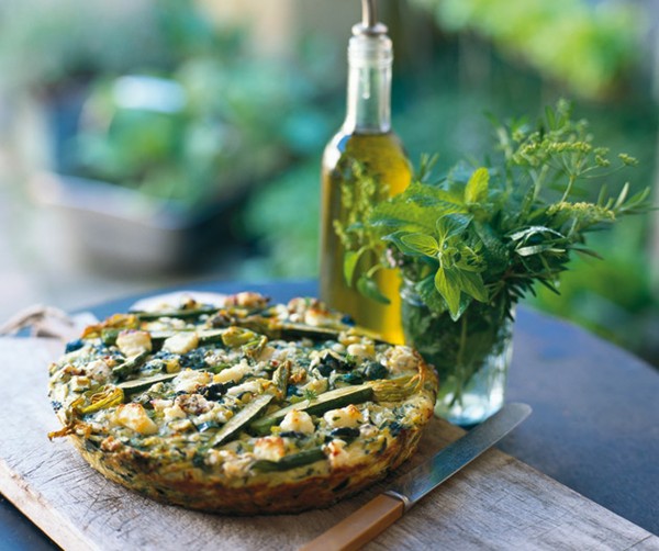Spinach, leek, zucchini and feta bake