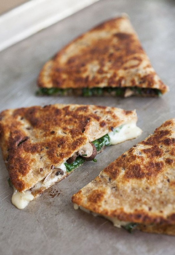 Spinach, mushroom, and Fontina quesadillas