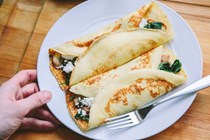 Spinach, mushroom and goat cheese crepes