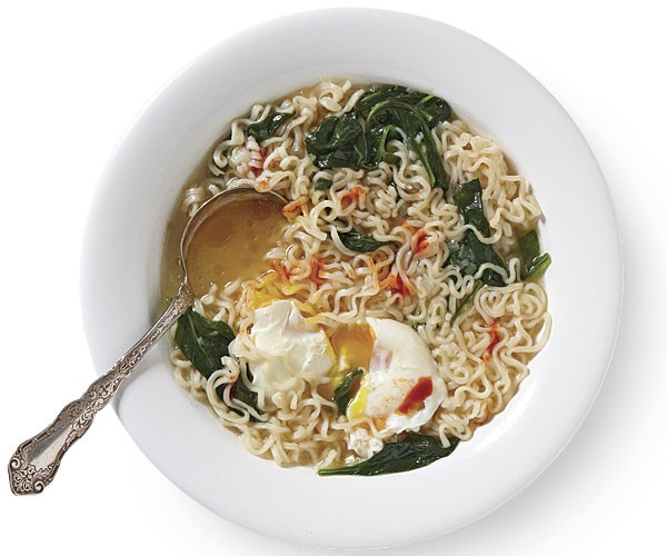 Spinachnoodle soup with poached eggs recipe Eat Your Books