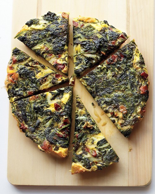 Spinach, onion, and bacon frittata
