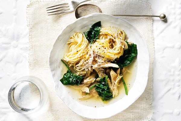 Spinach, Parmesan & chicken noodle soup