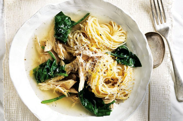 Spinach, Parmesan and chicken noodle soup