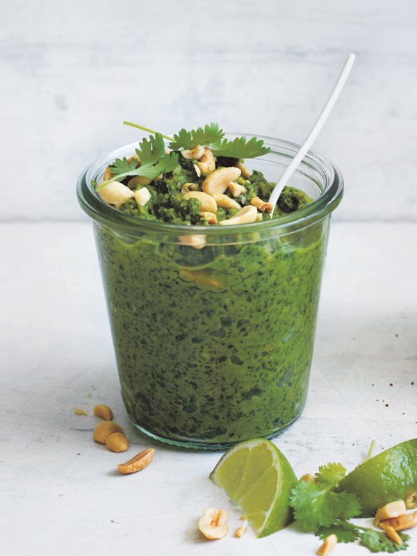 Spinach, peanut and coriander pesto