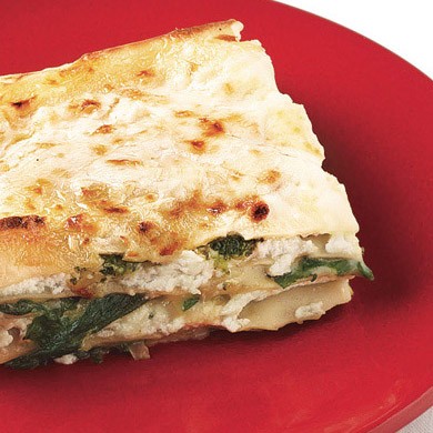 Spinach, pesto, and Fontina lasagna