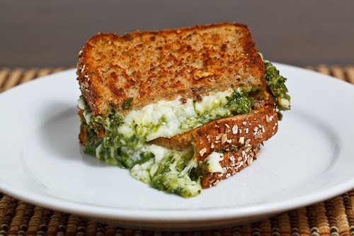 Spinach pesto grilled cheese sandwich