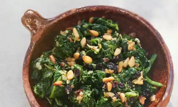Spinach, pine nuts and sultanas
