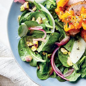 Spinach, pistachio, and pecorino salad