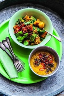 Spinach, potato and paneer with tarka dal