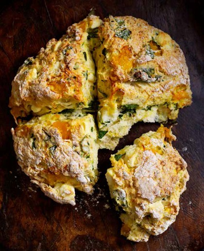 Spinach, pumpkin, cumin and feta damper