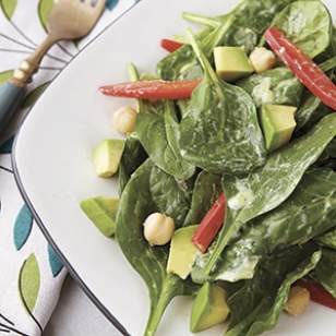 Spinach salad with avocado-ranch dressing