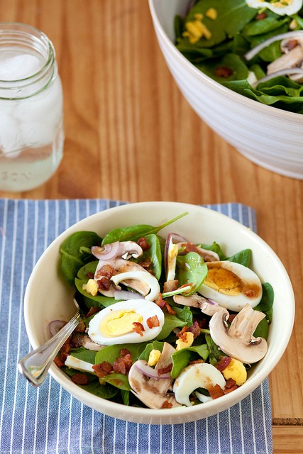 Spinach salad with warm bacon vinaigrette