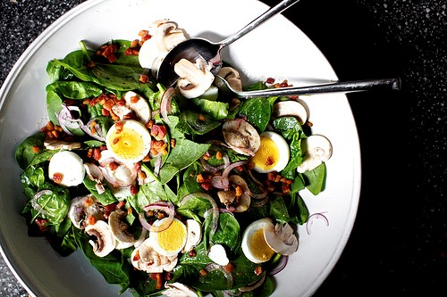 Spinach salad with warm bacon vinaigrette