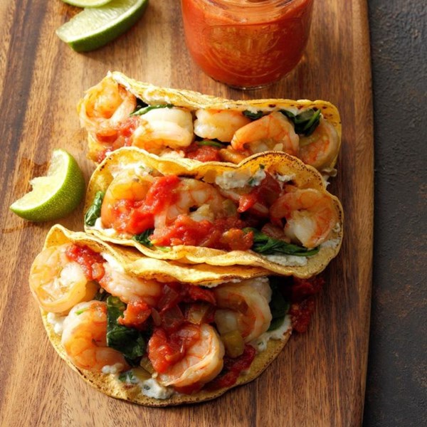 Spinach, shrimp & ricotta tacos