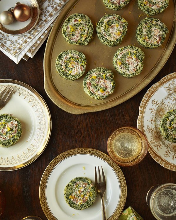 Spinach, smoked trout and pink peppercorn roulade