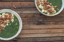 Spinach soup with smashed feta & walntus