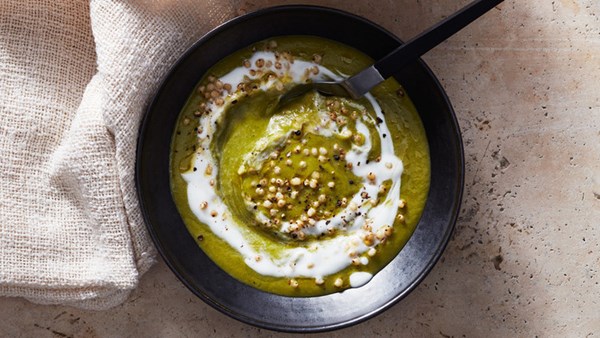Spinach split-pea soup with barley