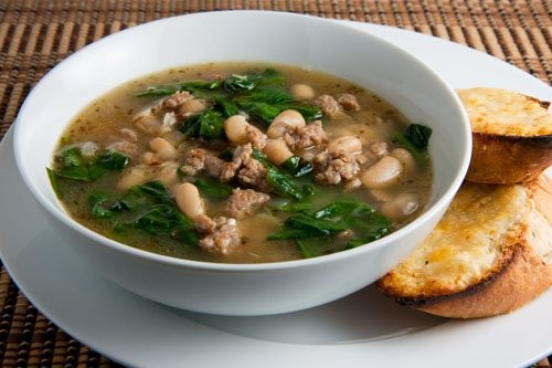 Spinach, white bean and turkey sausage soup