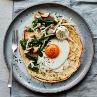 Spinach, wild mushroom and Gruyere pancakes