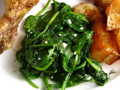 Spinach with feta dressing