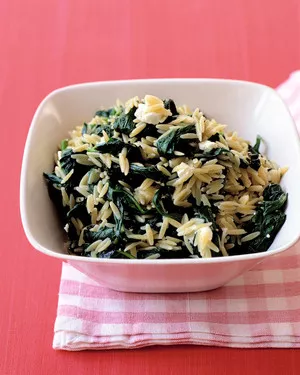 Spinach with orzo and feta