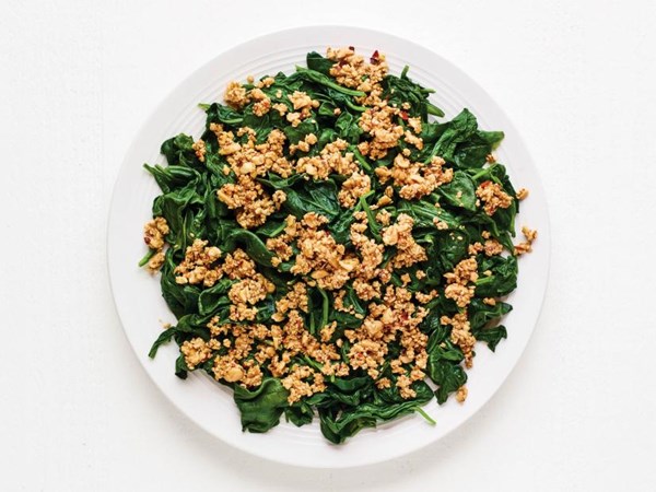 Spinach with peanut dukkah