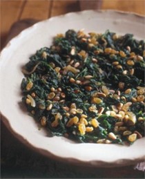 Spinach with pinenuts and sultanas