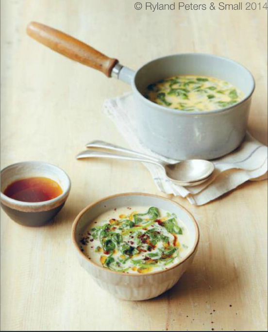 Spinach yoghurt soup with caramelized butter
