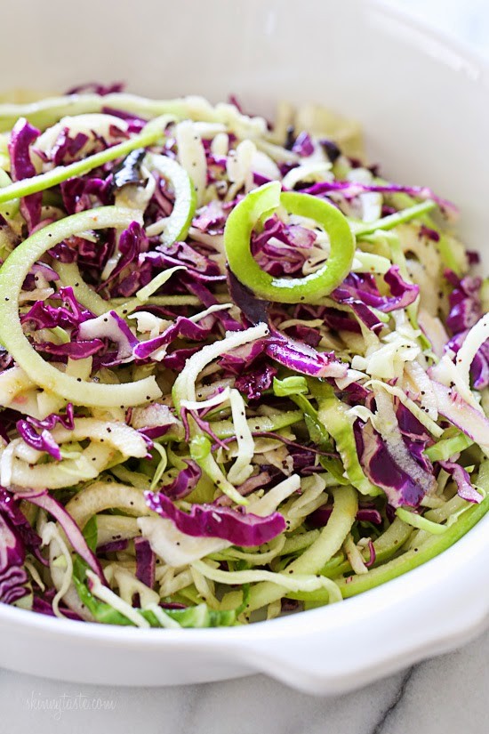 Spiralized apple and cabbage slaw