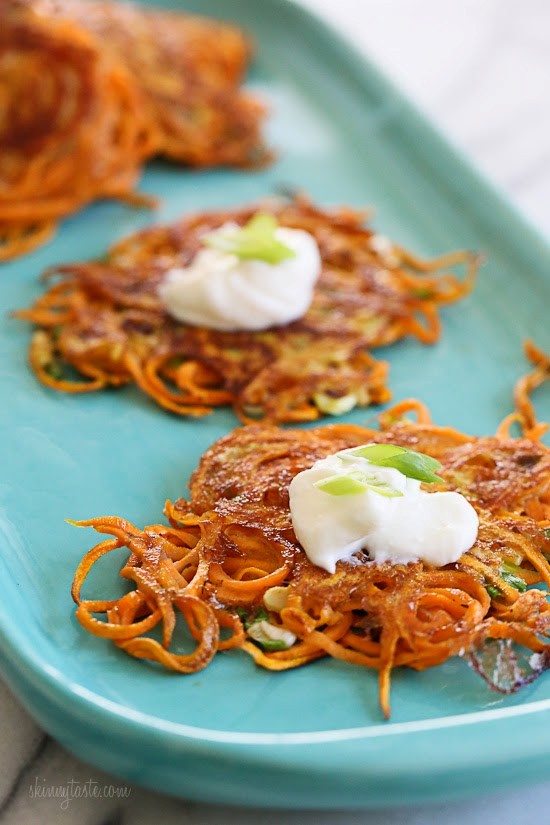 Spiralized sweet potato latkes