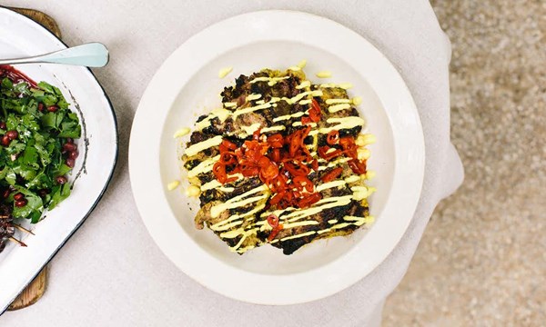 Split aubergine and ricotta